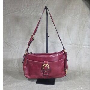 Giani Bernini Burgundy Leather Shoulder Bag Buckle Detail Wine Red Y2K